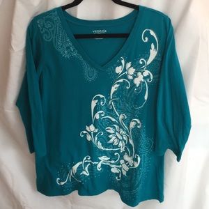 Venezia Turquoise White print cotton top